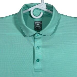 Callaway Opti-Dri Mens Large Mint Green Striped Golf Polo Shirt Short Sleeve